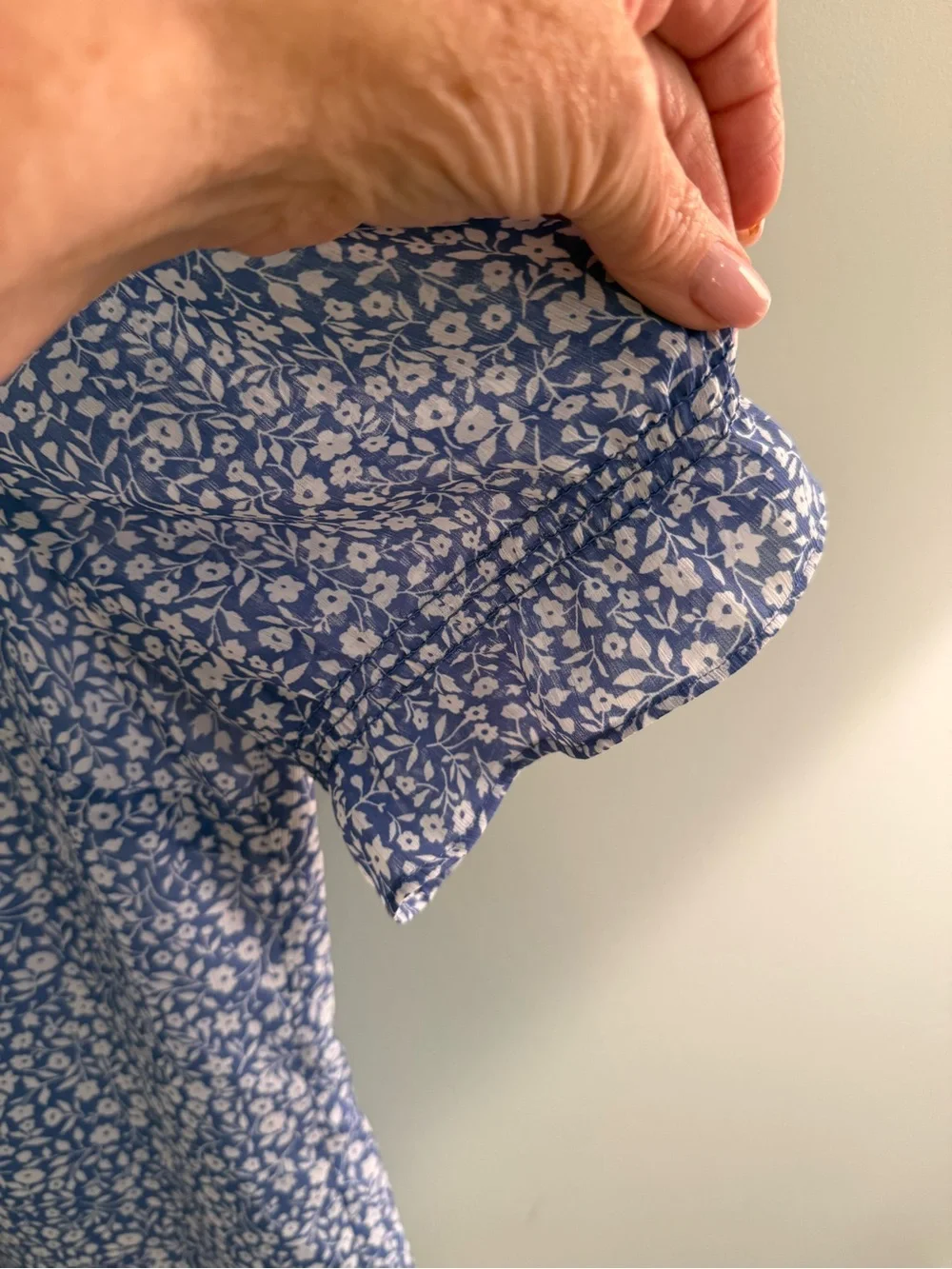 J. Crew Liberty London Luxury fabric Blue and White Floral Ruffle Sleeve Blouse